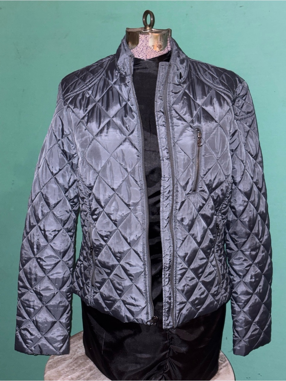 Banana Republic Petrol Blue Quilted Moto Puffer Jacket - Size M